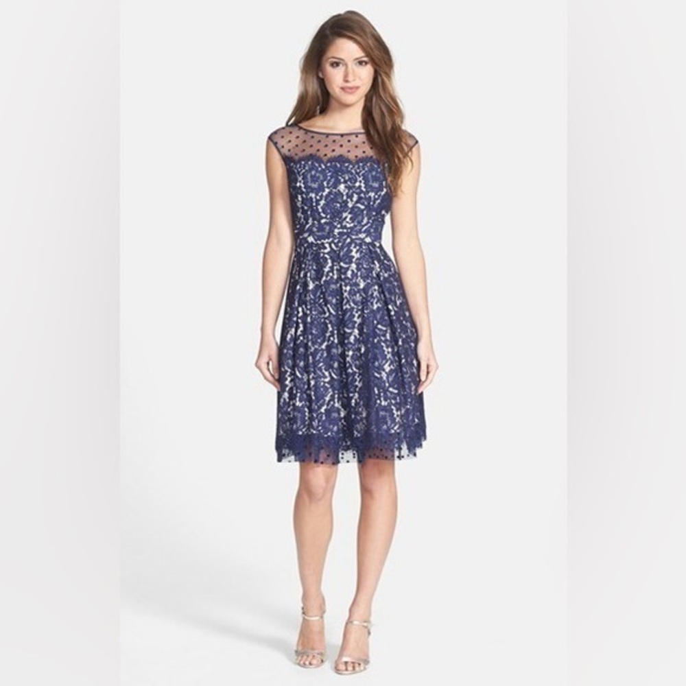 Illusion Yoke Lace Fit Flare Dress